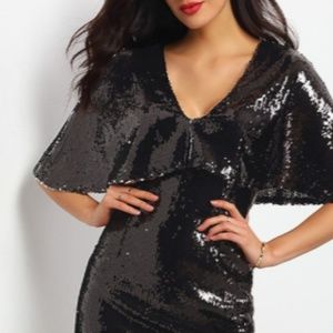 Black Deep V Neck Sequined Split Sheath Dress